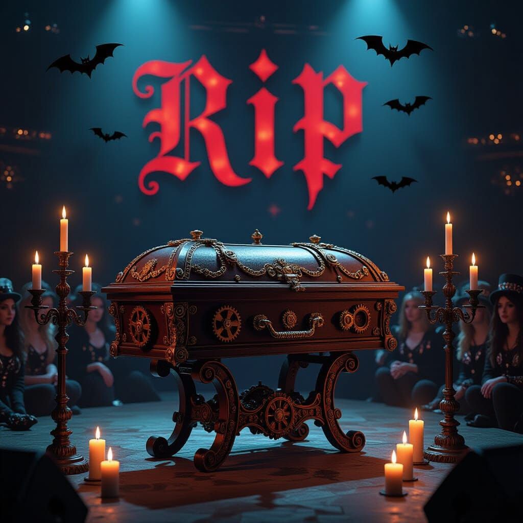 Steampunk Coffin Center Stage in Rock Concert Setting