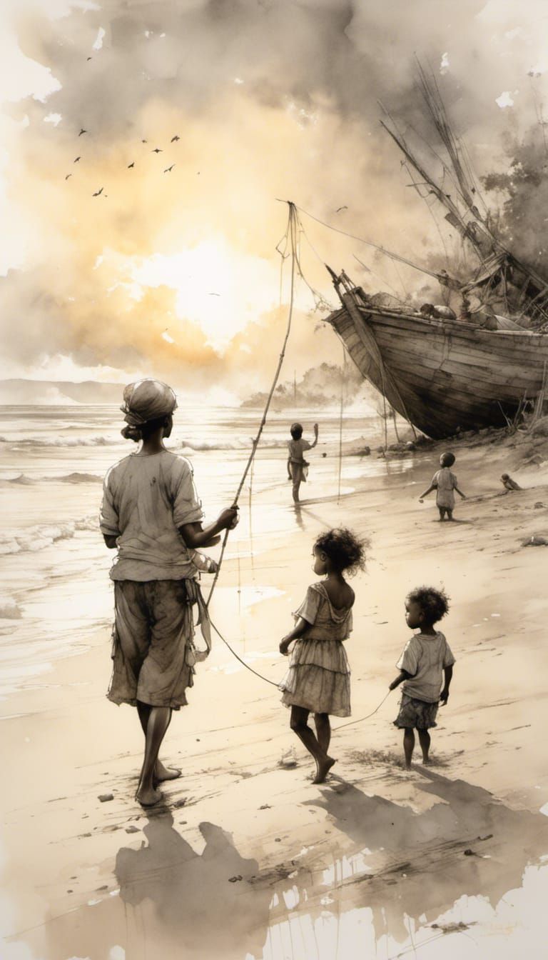 Sunrise on White Sand Beach in Hyperrealistic Style