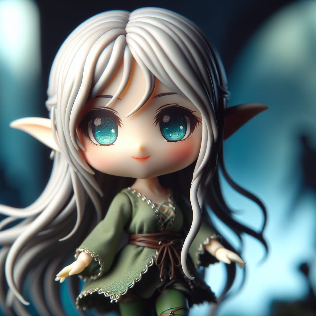Chibi Elf with Silver Hair in Digital Matte Painting