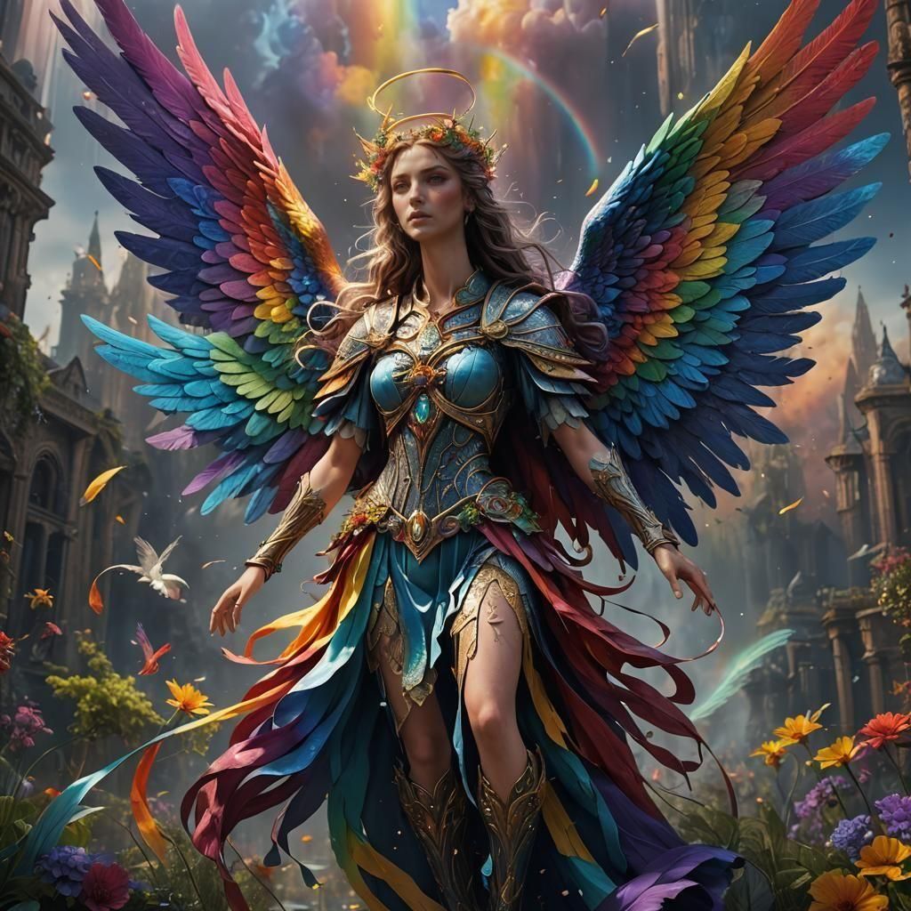 Fantastical Rainbow Angel in Detailed Matte Painting