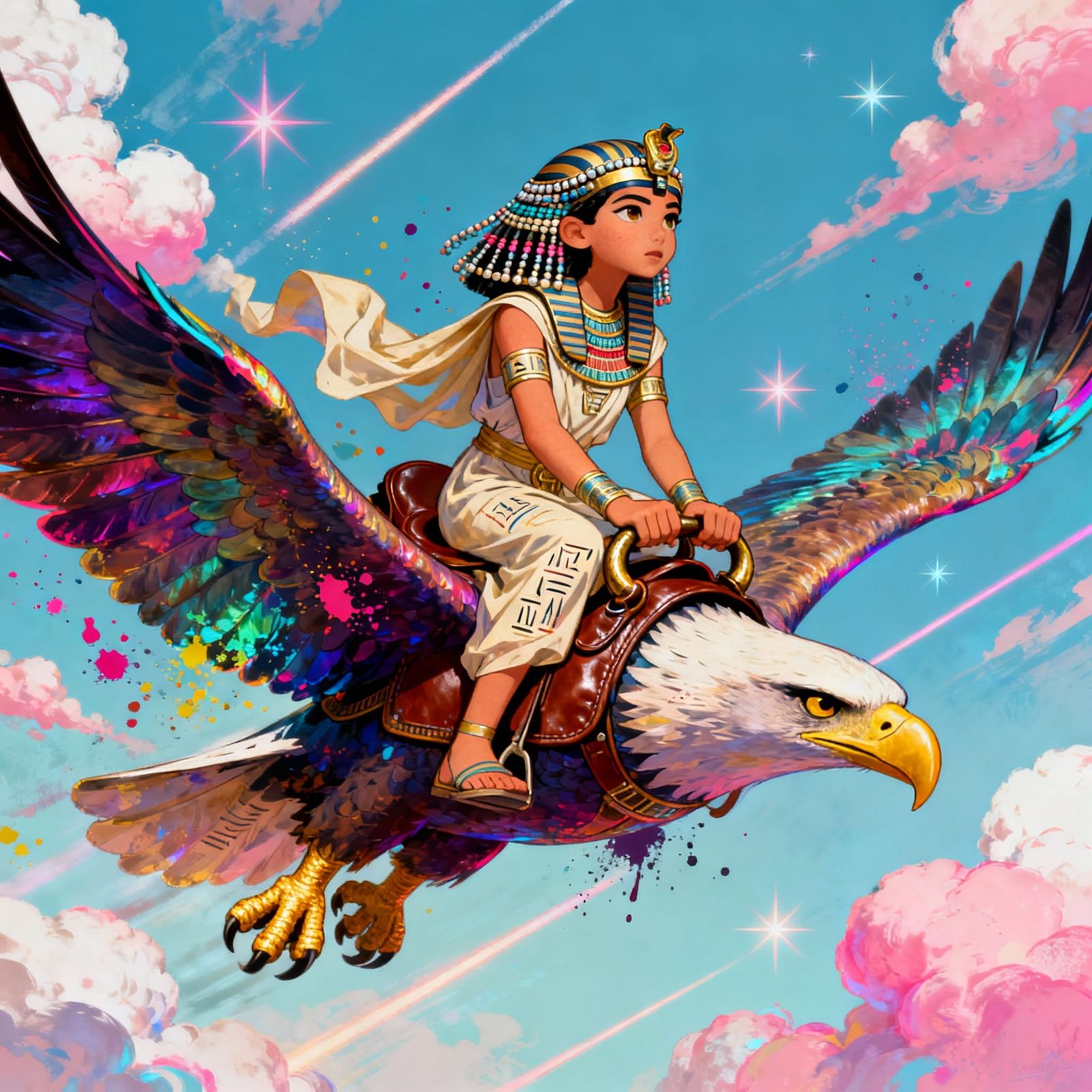 Egyptian Queen Rides Giant Eagle Across Sky