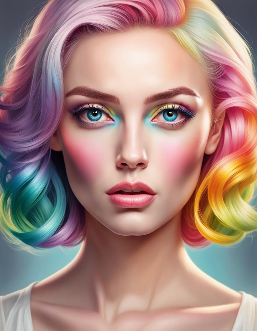Detailed Pin-Up Portrait with Pastel Hair
