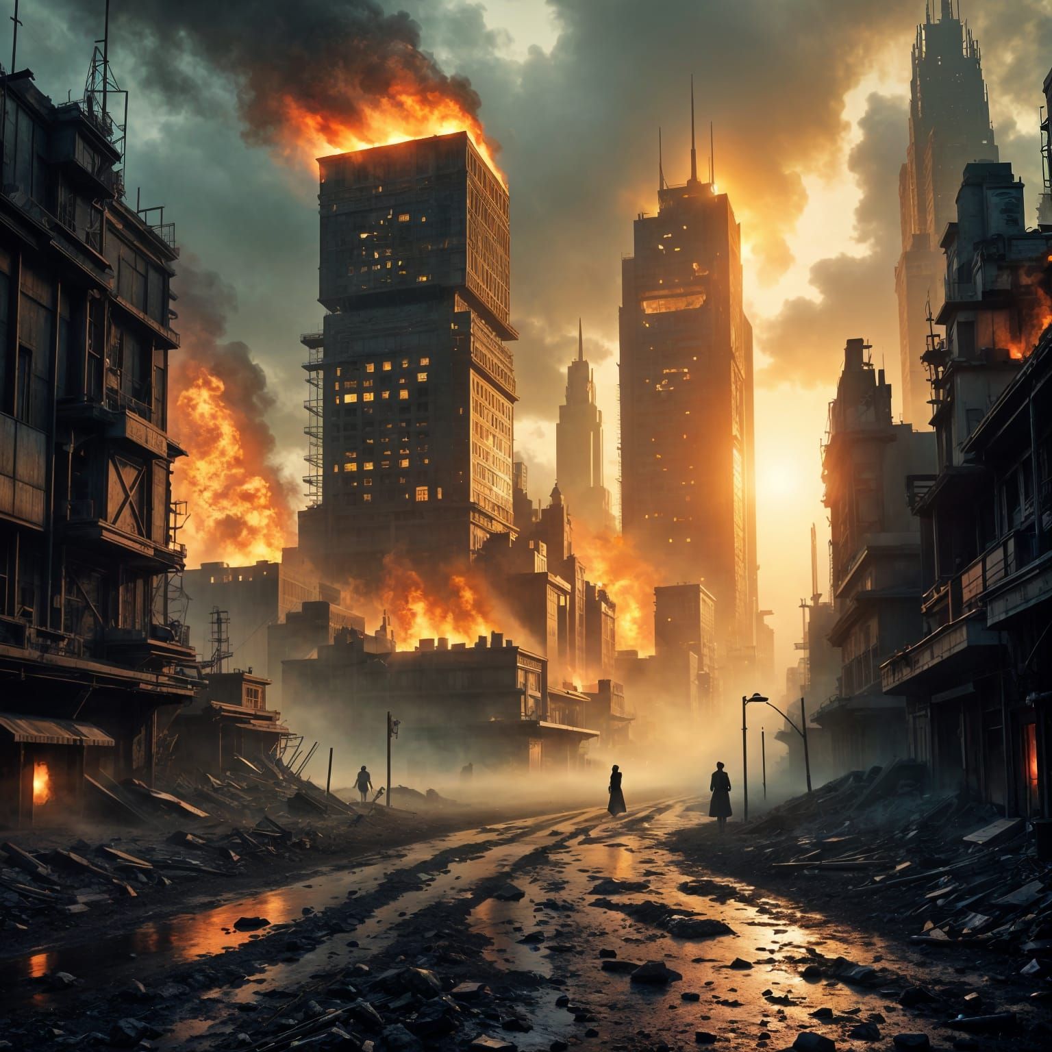 Abandoned Cityscape in a Post-Apocalyptic Landscape