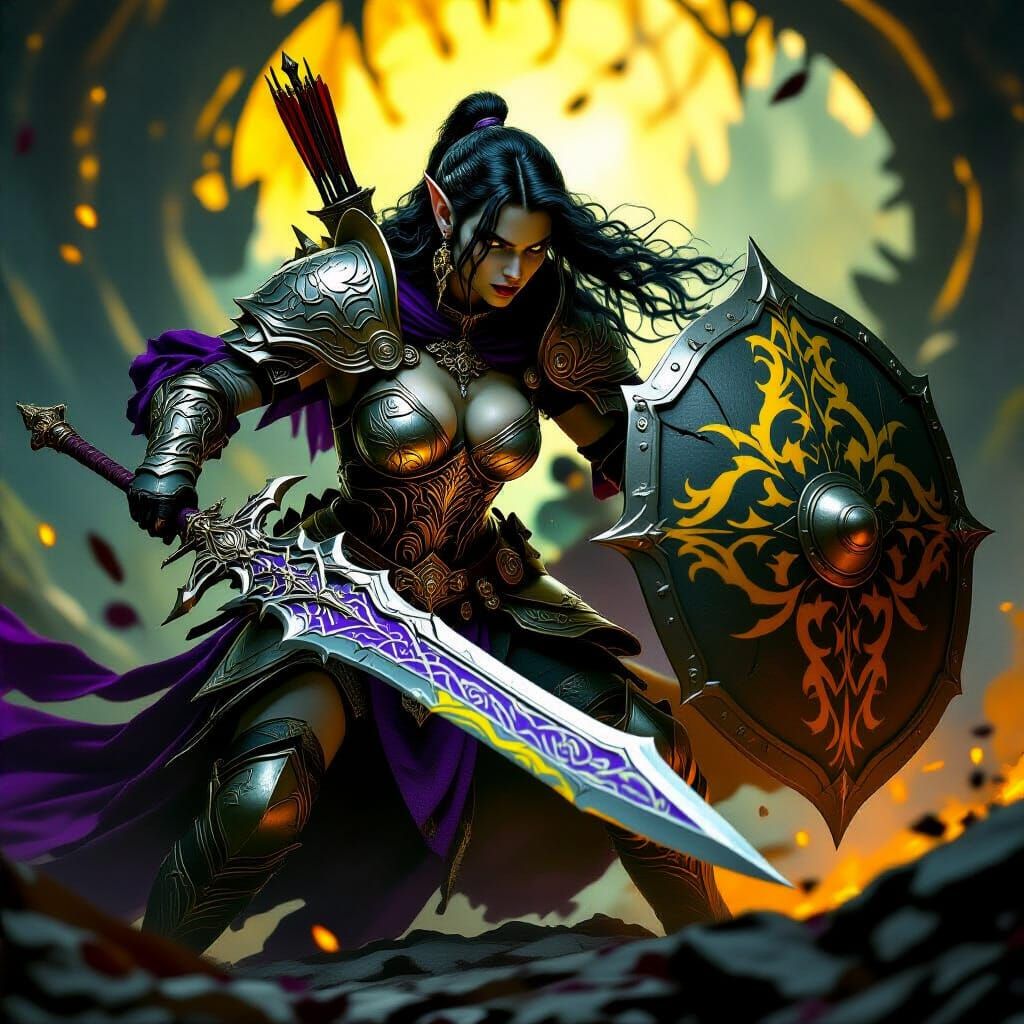 Elven Warrior Battles Orc in Dark Fantasy Style