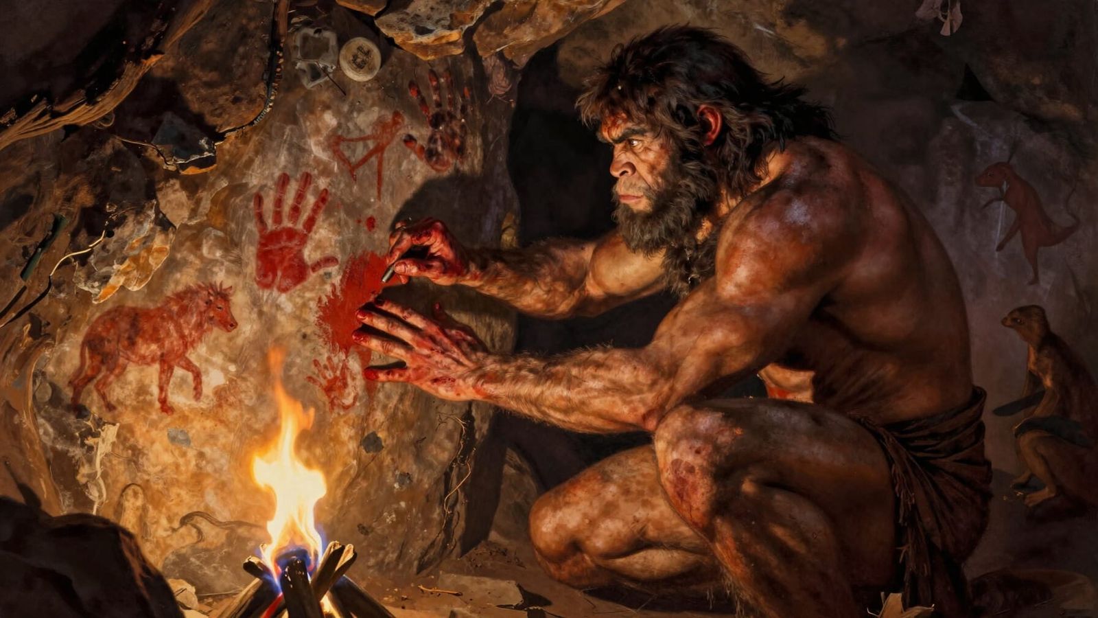 Neanderthal Artist Creates Cave Paintings with Ochre