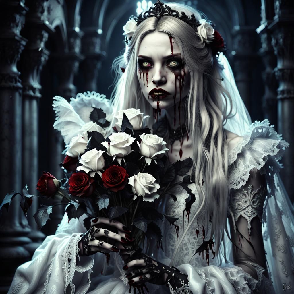 Gothic Sci-Fi Vampire Princess in Baroque Wedding Dress