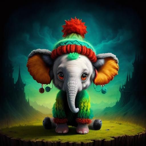 Whimsical Baby Elephant with Mohawk, Digital Art