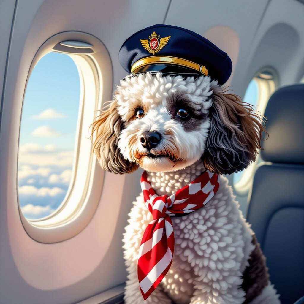 Pooshon Dog as Vintage Airplane Stewardess