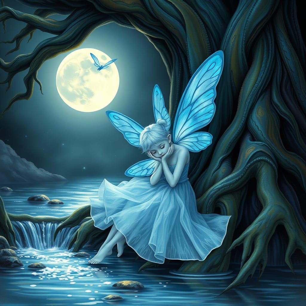 Mystical Elf Maiden Basks in Moonlit Forest Glade