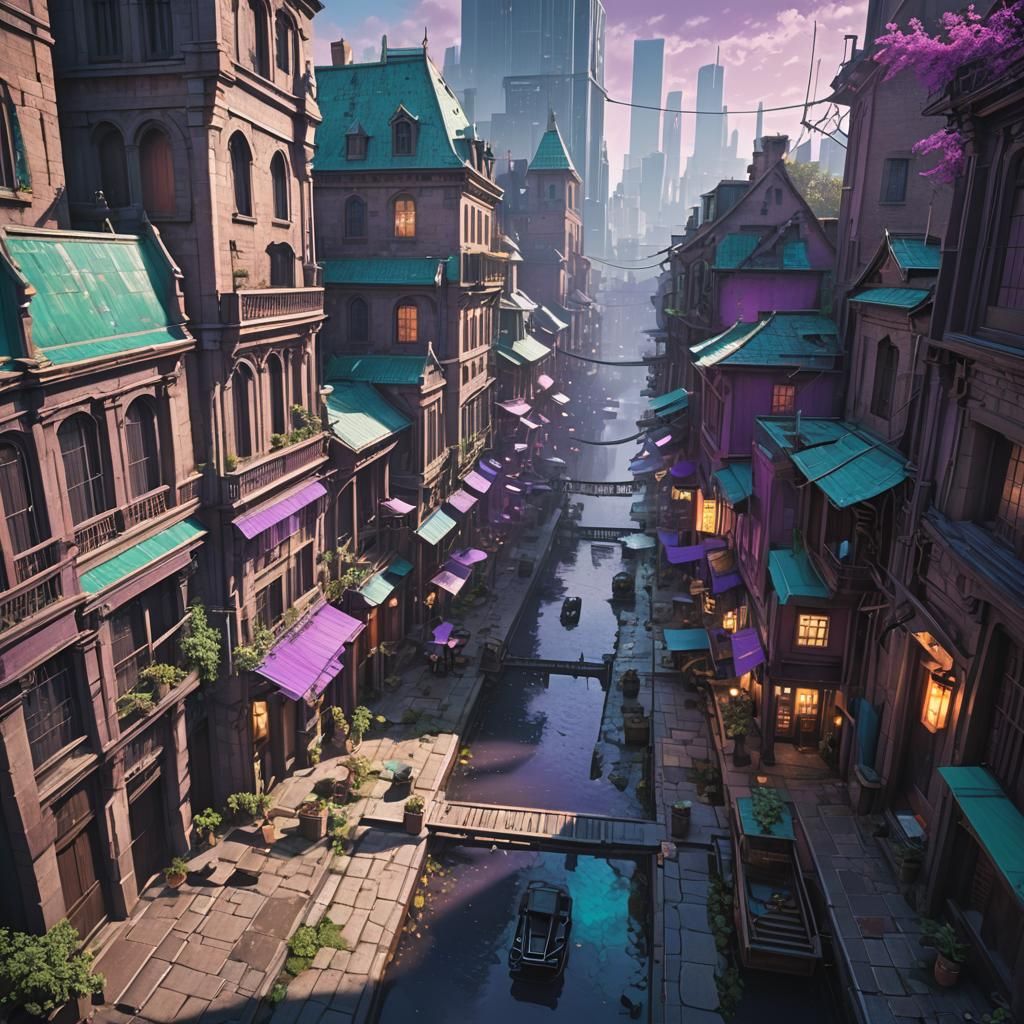Gothic City Concept Art in Dynamic Lighting