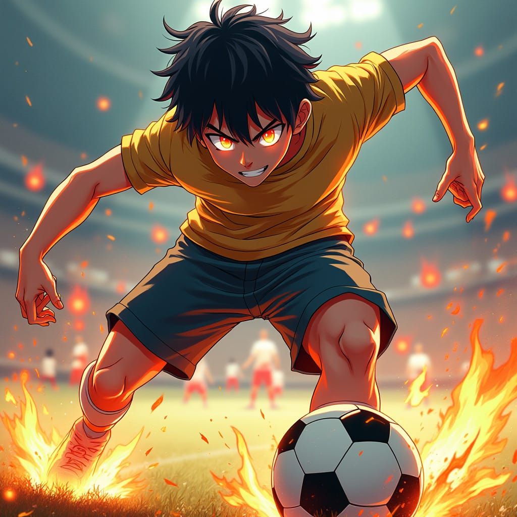 Focused Soccer Athlete Unleashes Powerful Shot