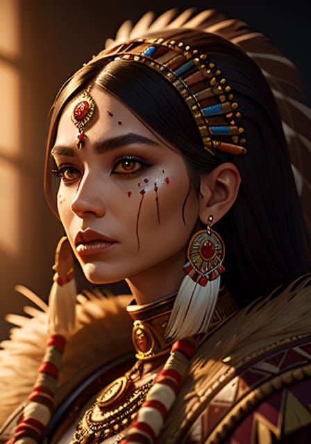 Detailed Native American Queen in Cinematic 8k