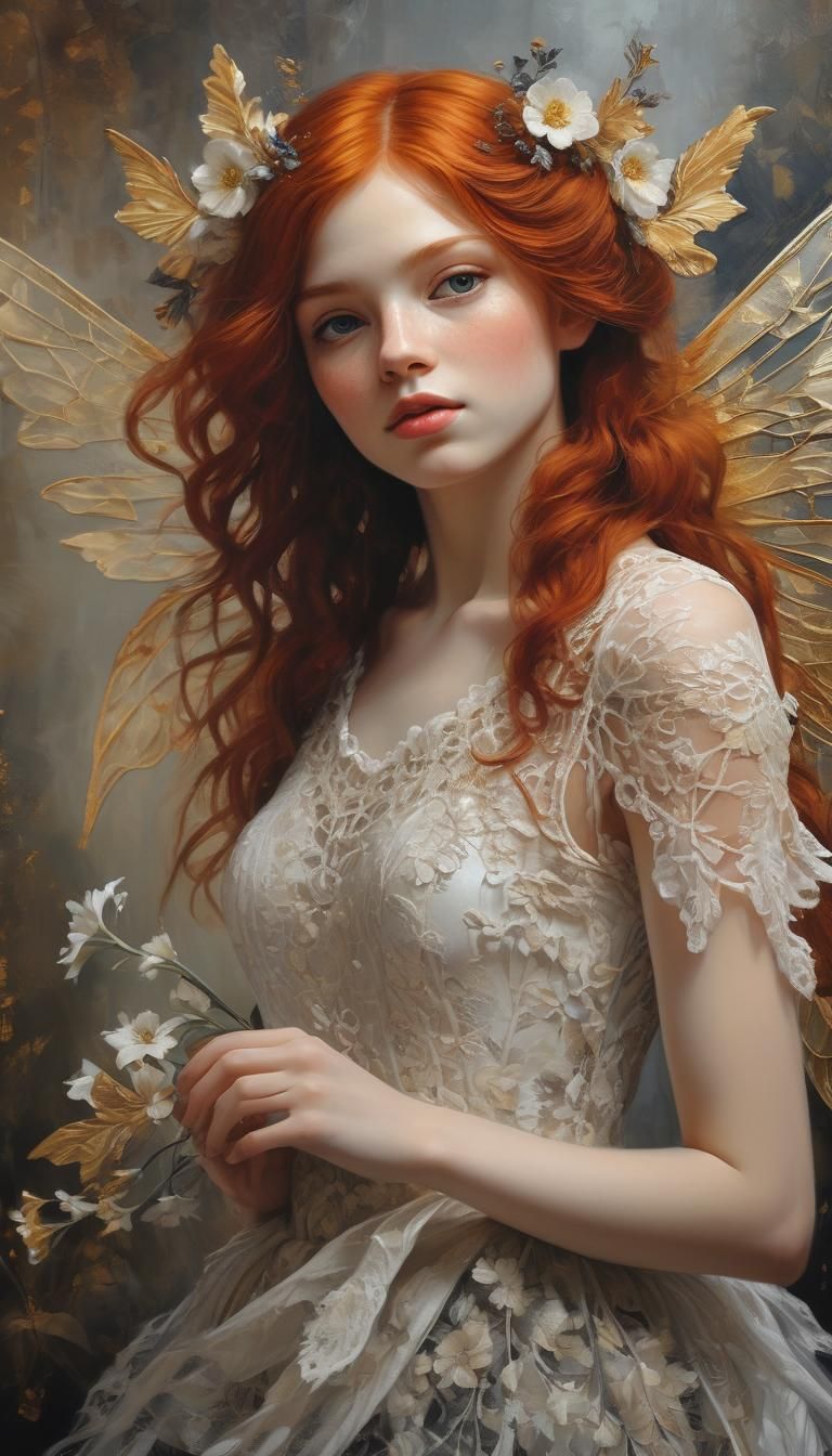 Red-Haired Fairy Portrait in Oil on Canvas