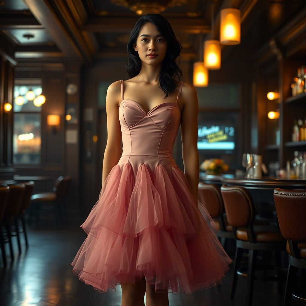 Androgynous Youth in Elegant Dress, Confidently Wearing High...