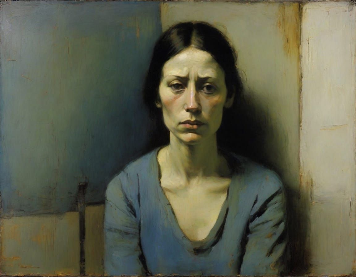 Woman in Resignation, Impressionist Oil Painting