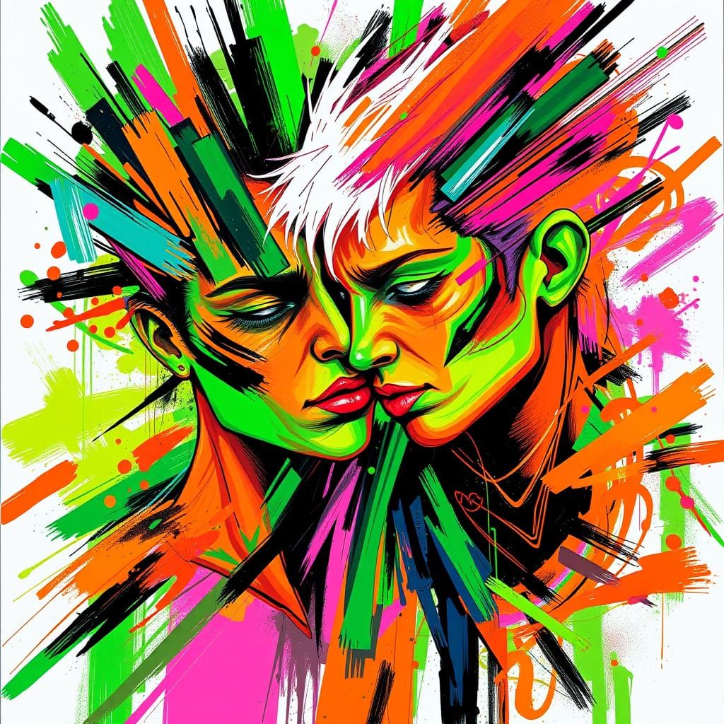 Psychedelic Cyberpunk Duet in Vibrant Abstract