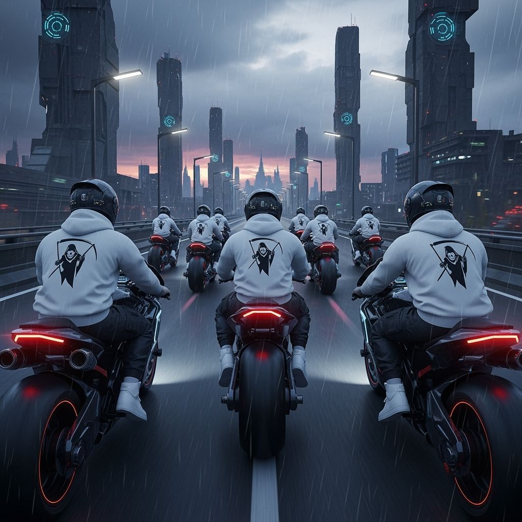 Sports Bike Riders in Dark High-Tech Style