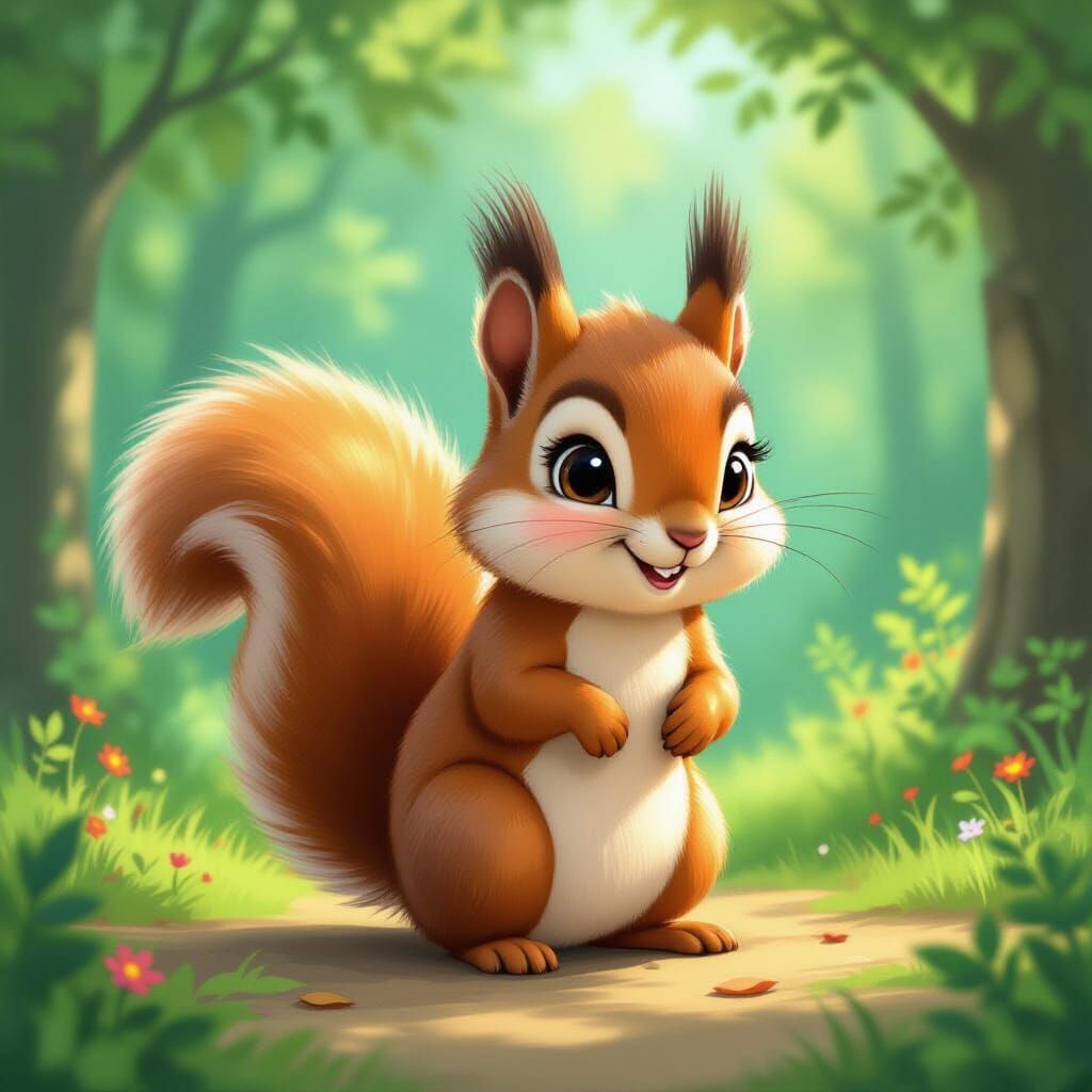 Playful Squirrel in Whimsical Illustrative Style