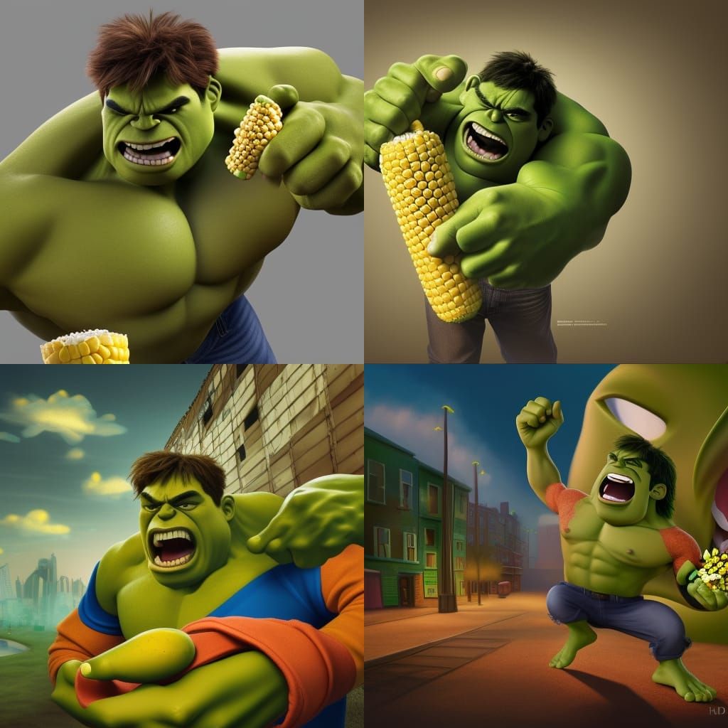 Hulk Eats Corn: 3D Digital Art