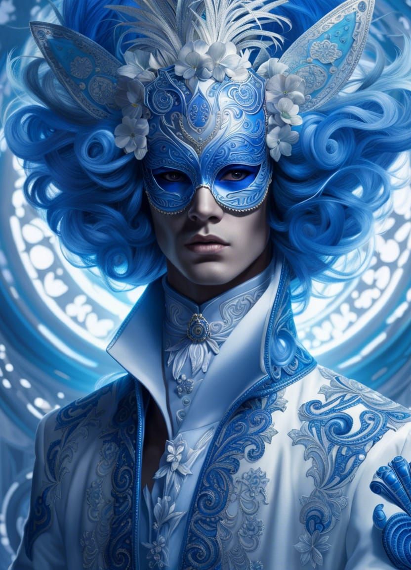 Mysterious Young Masquerade King in Macabre Digital Art