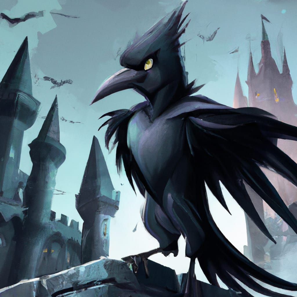 Gothic Vampire Crow with Castle and Bats