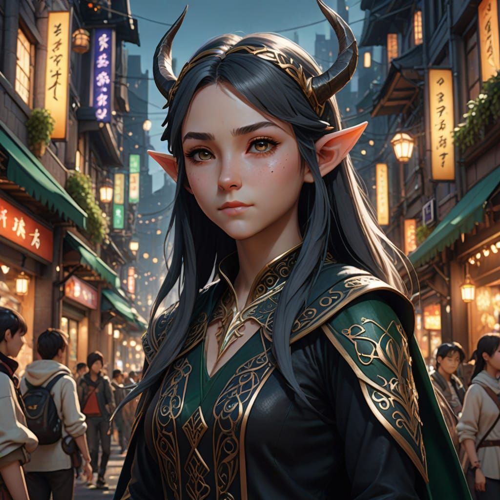 Fantasy Elf Girl Disguised in City Crowd