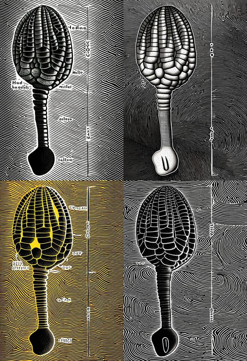 Detailed linocut of a crinoid with plain background for a svg file