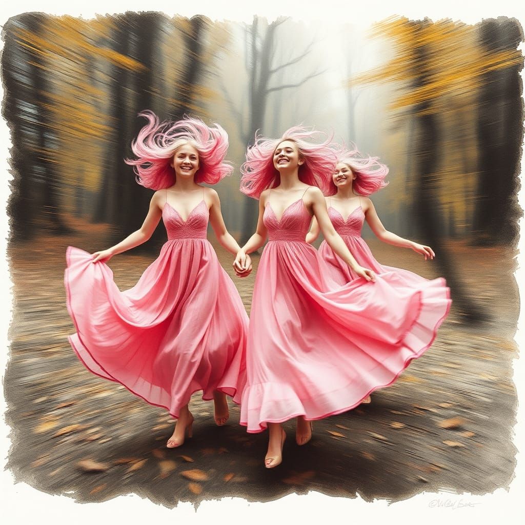 Joyful Pink Celebration in Woodland, Ink Style