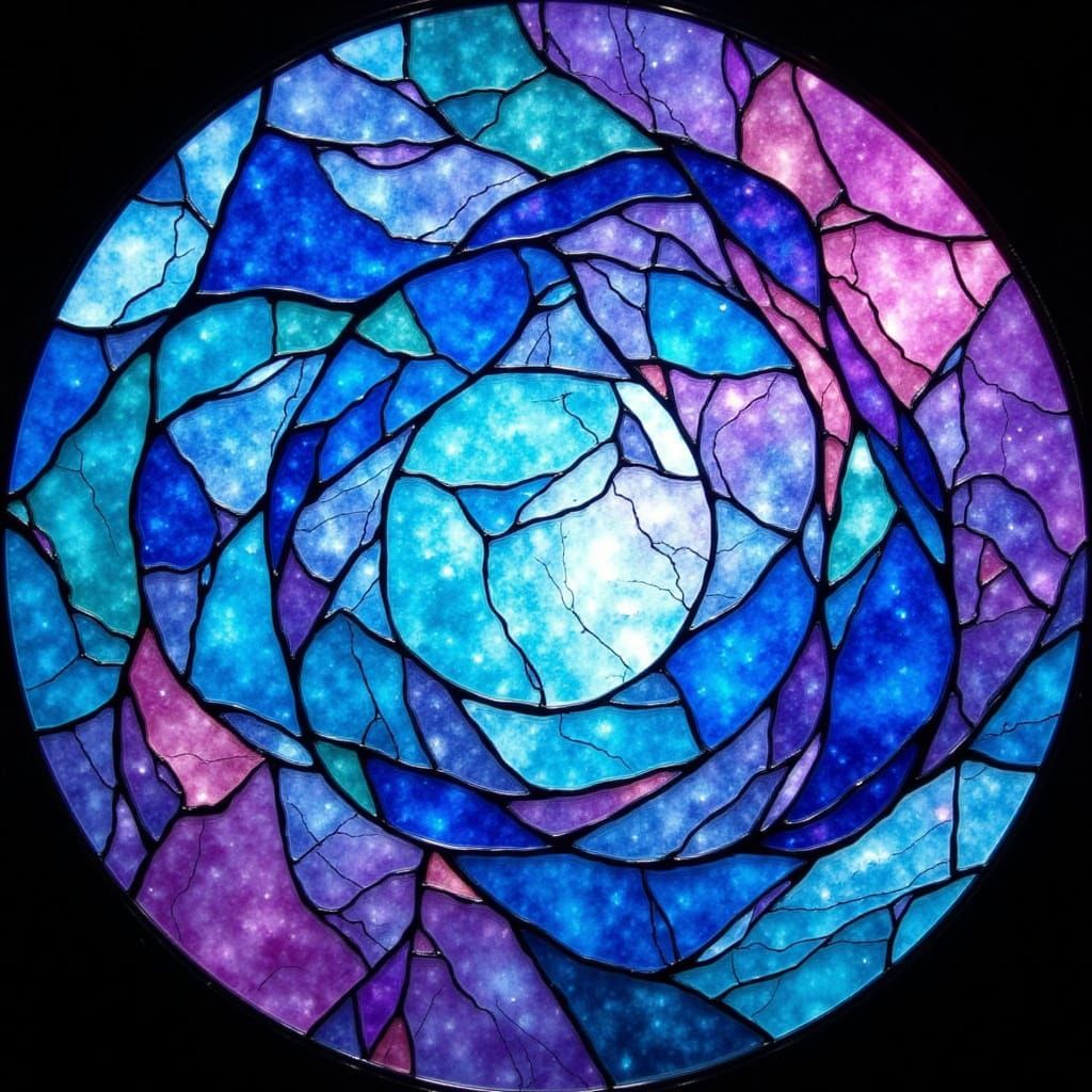 Vibrant Aqua, Blue, Purple Stained Glass Roundel