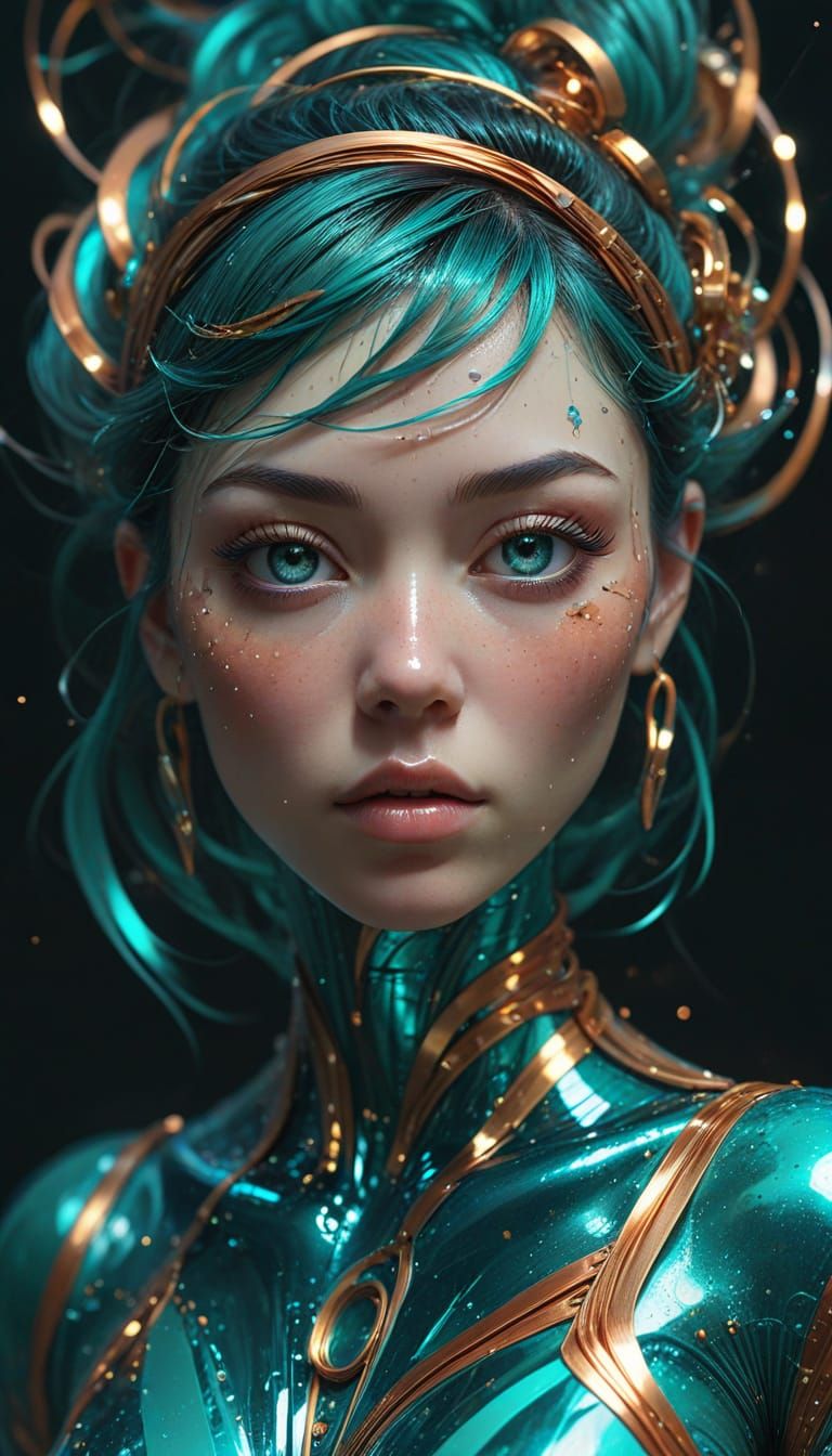 Abstract Metal Spiral Design in Teal, Gold, Copper