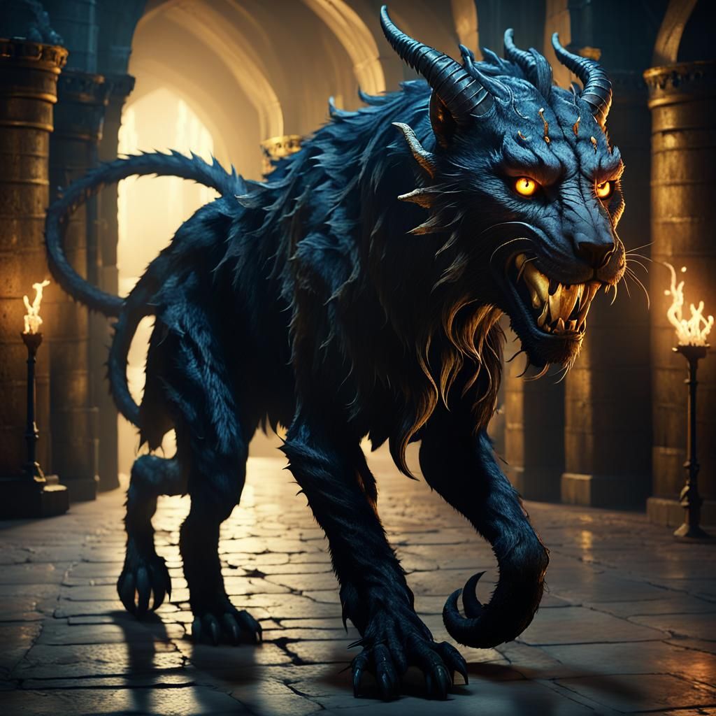 Displacer Beast Strolls a Castle Hallway