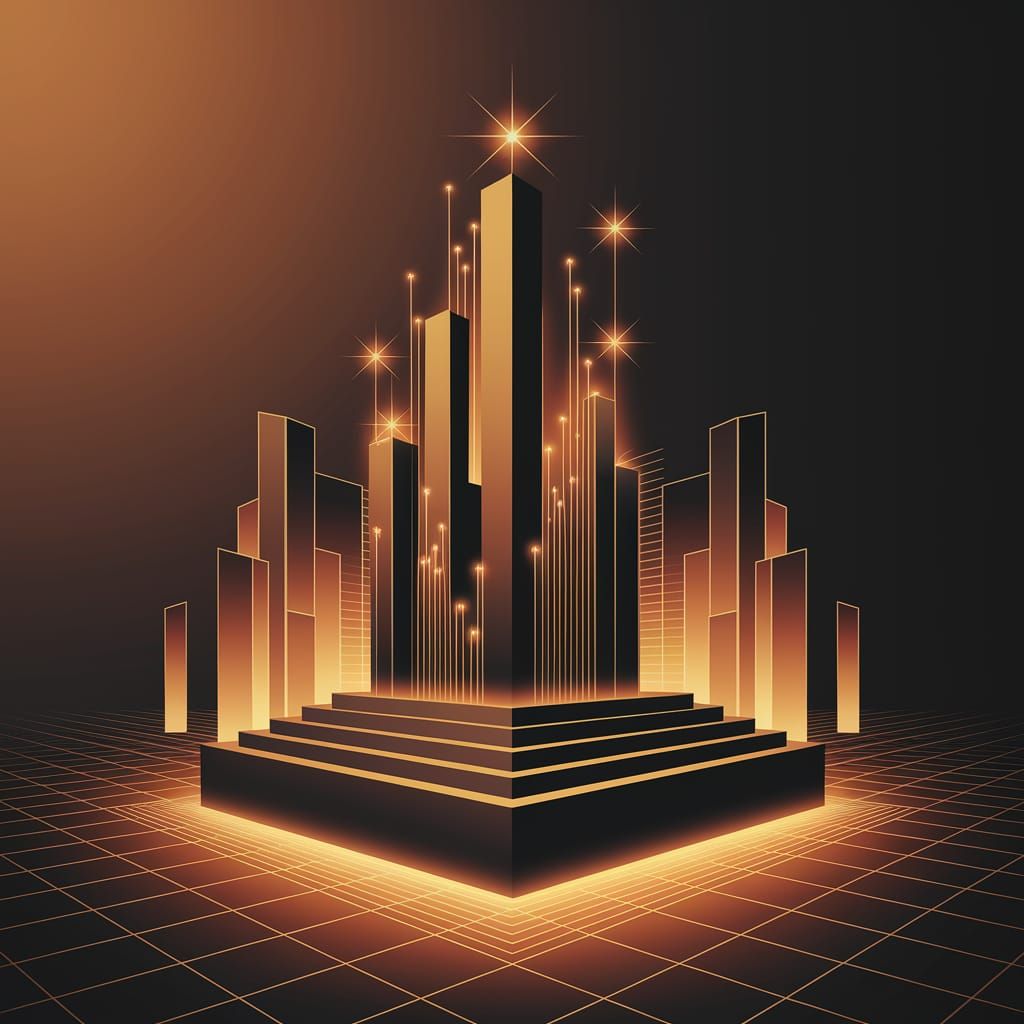 Monumental Structure Rising from Digital Grid