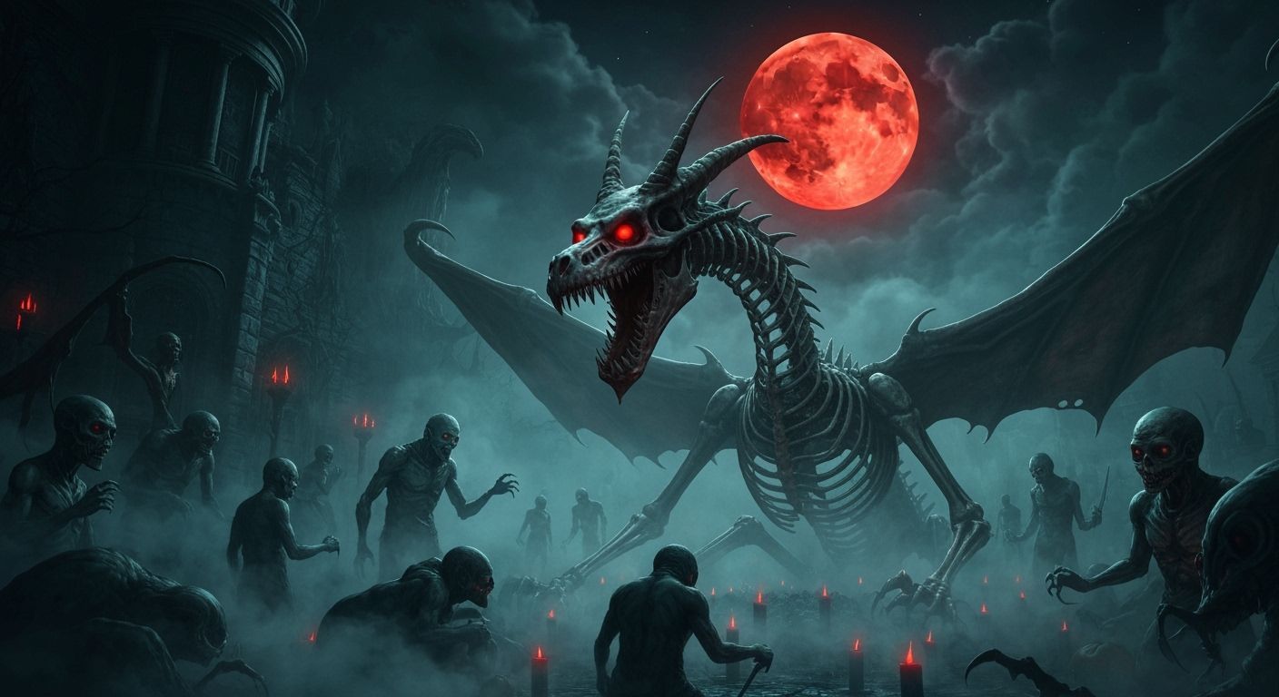 Skeletal Dragon Haunts Biomechanical Halloween Party