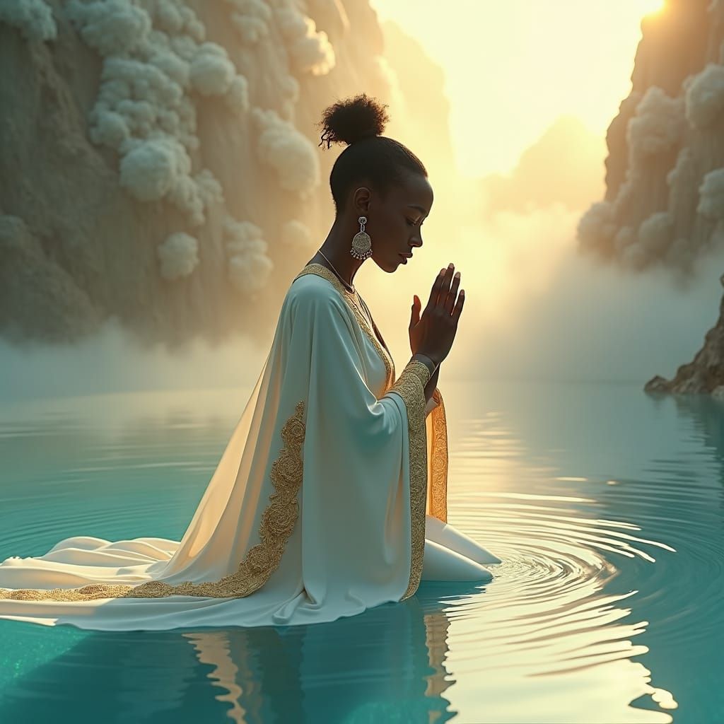 Woman Praying in Water, Fantasy Matte Painting