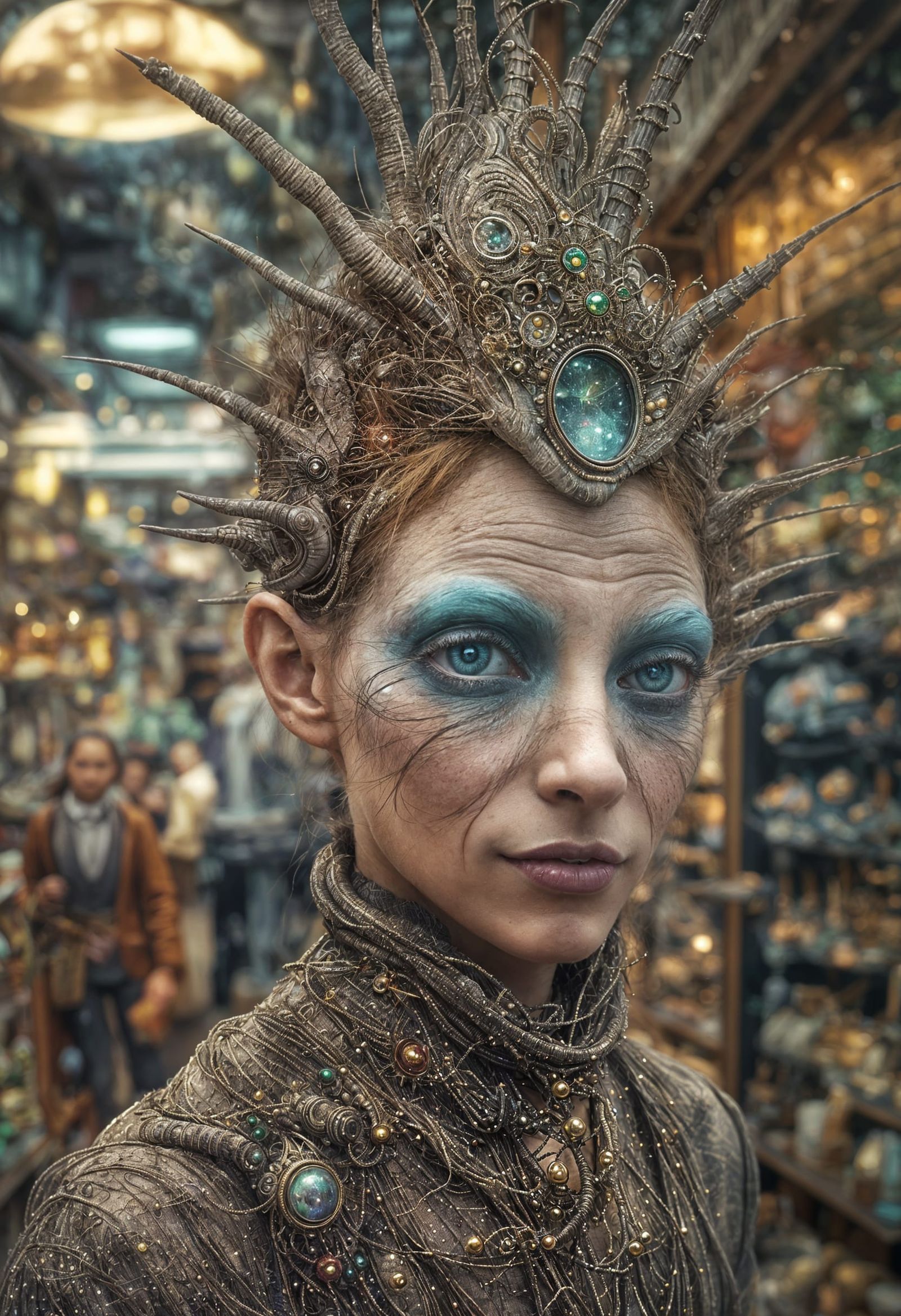 Smiling Aliens Shopping in a Surreal City, Photorealistic