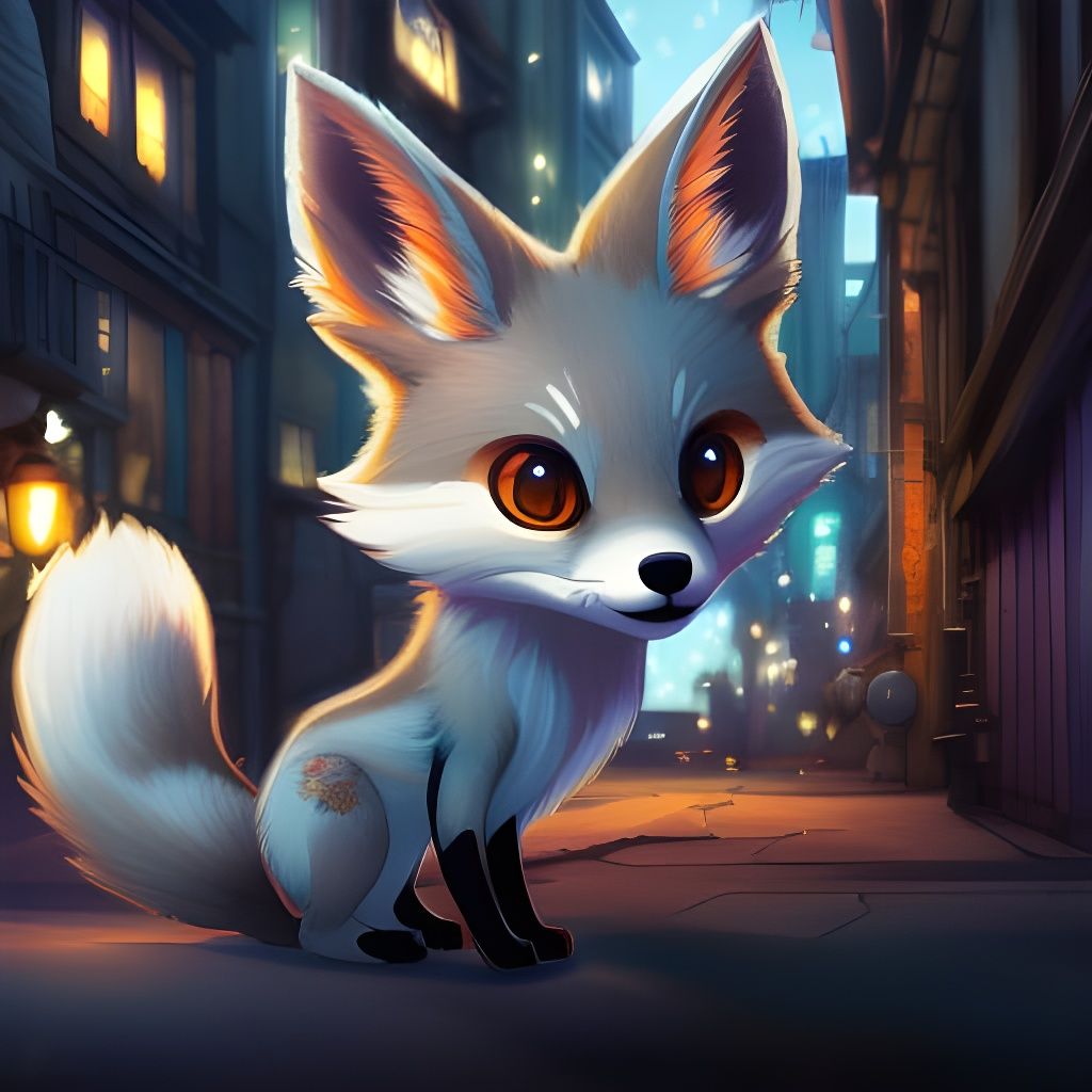 Magical Chibi Fox in City Alley