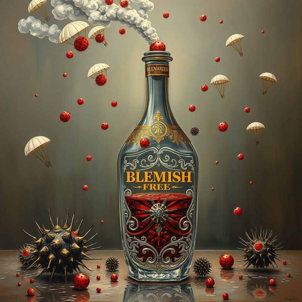 Glittering Crystal Bottle Erupts with Blemishes in a Surreal...