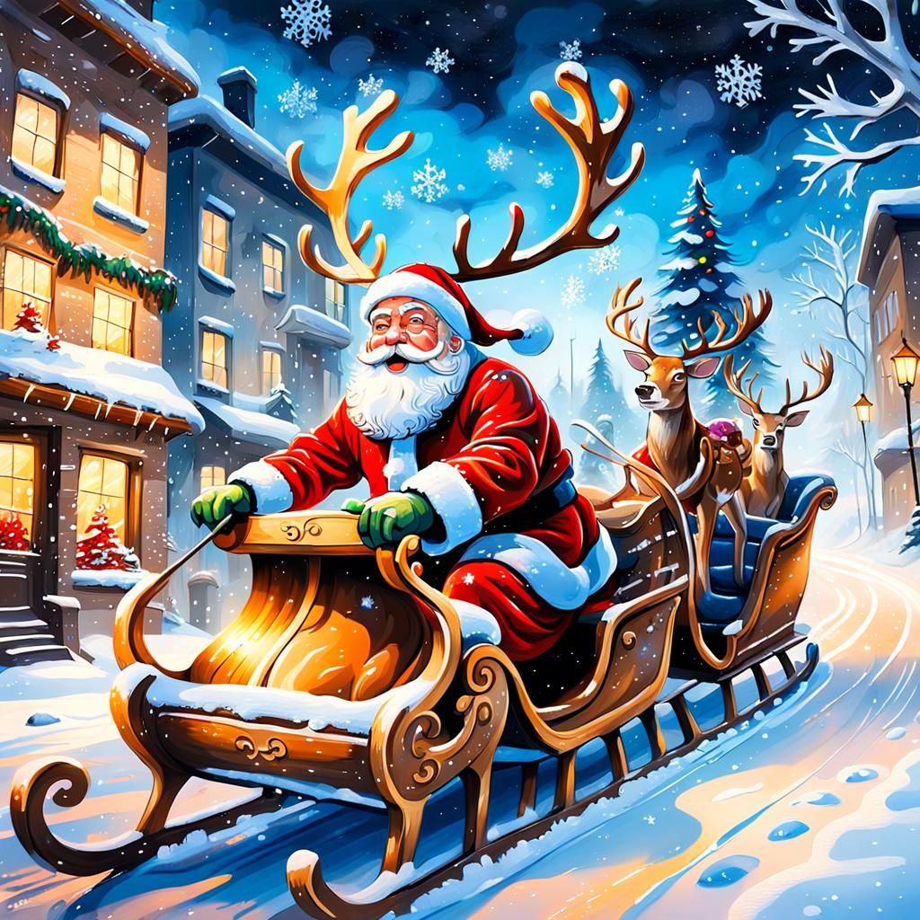 Santa's Snowy Arrival: Street Art Graffiti Style