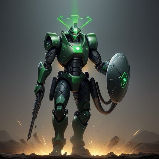 Emerald Robot Scout with Energy Cannon and Mirror Shield