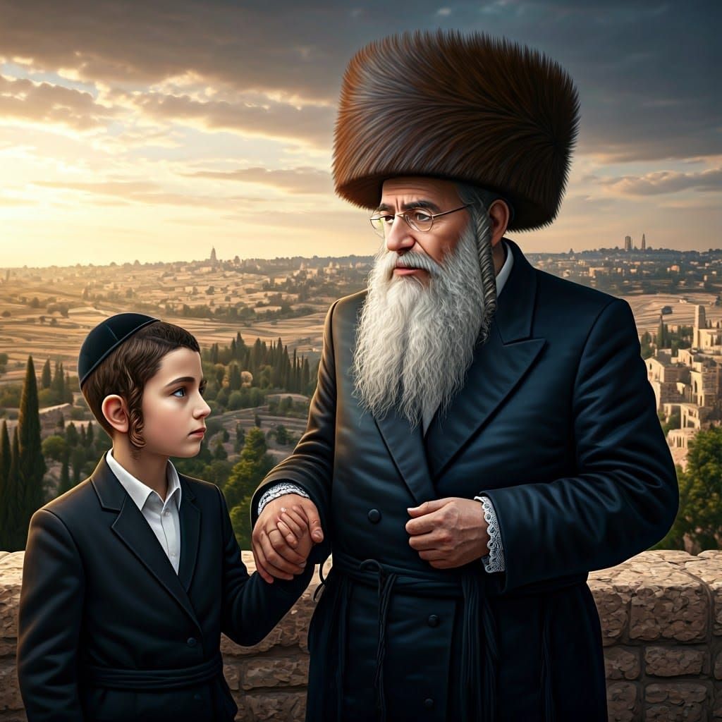 Devout Jewish Man Guiding Boy, Ash Thorp Style