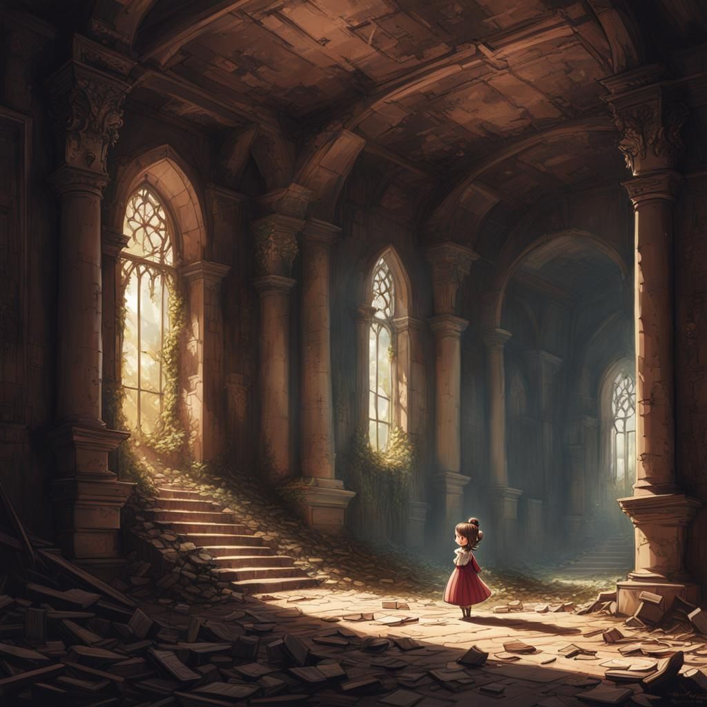 Princess in Abandoned Castle: Digital Illustration
