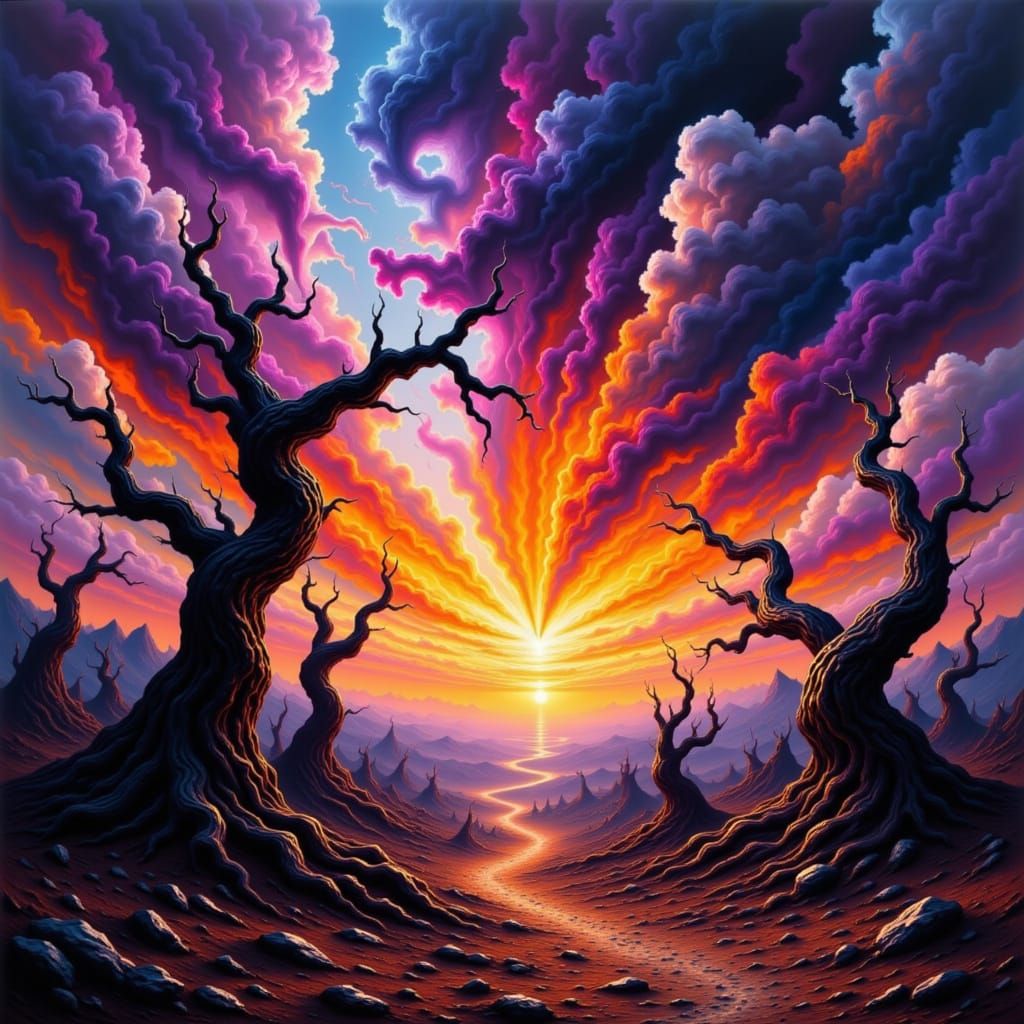 Surreal Eldritch Landscape at Dusk