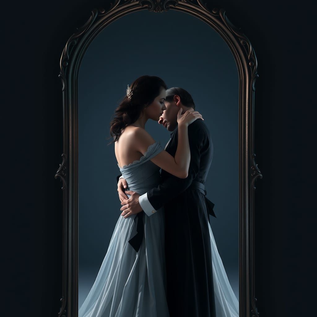 Vampire's Reflection: Maiden's Embrace in Mystical Light