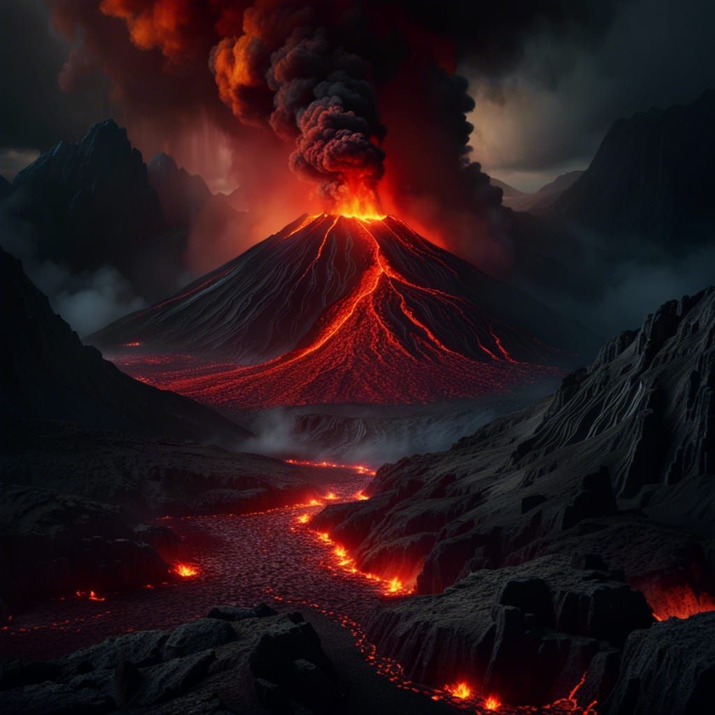 Apocalyptic Volcano Eruption in Dark Fantasy Style
