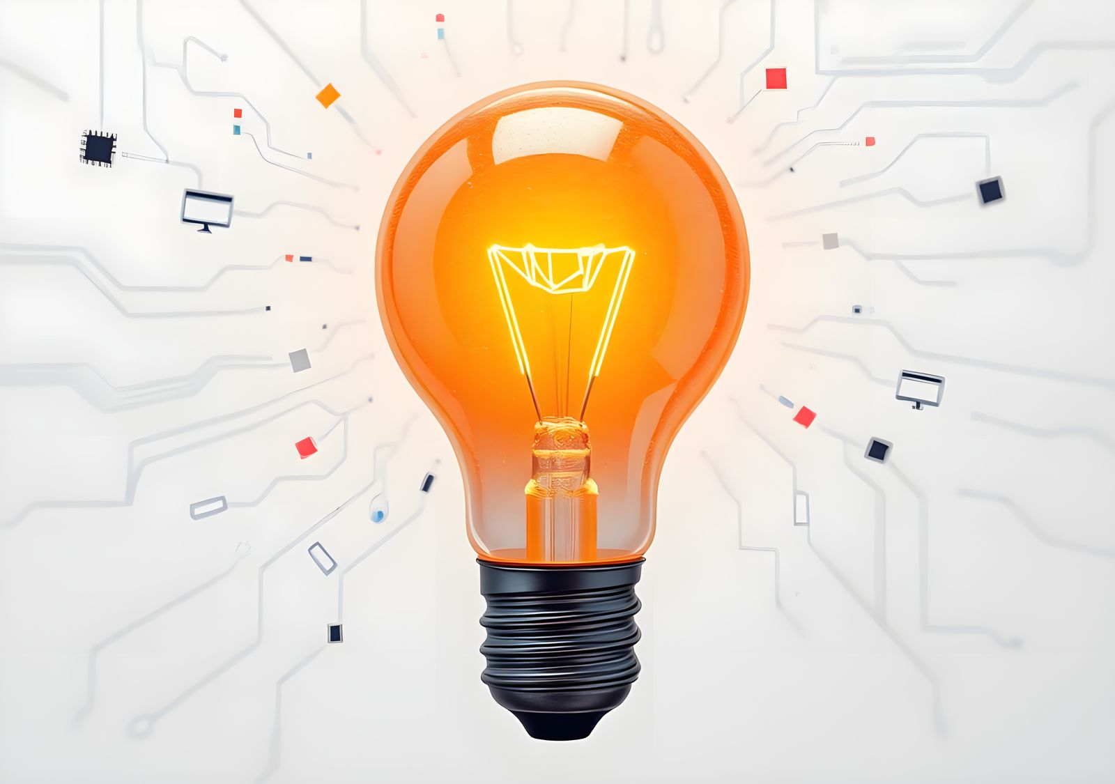 Idea Concept: Light Bulb with Technology Icons