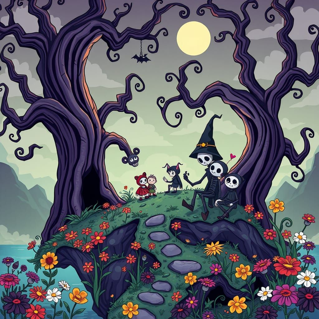 Gothic Misfit Toys on Mystical Island Cartoon