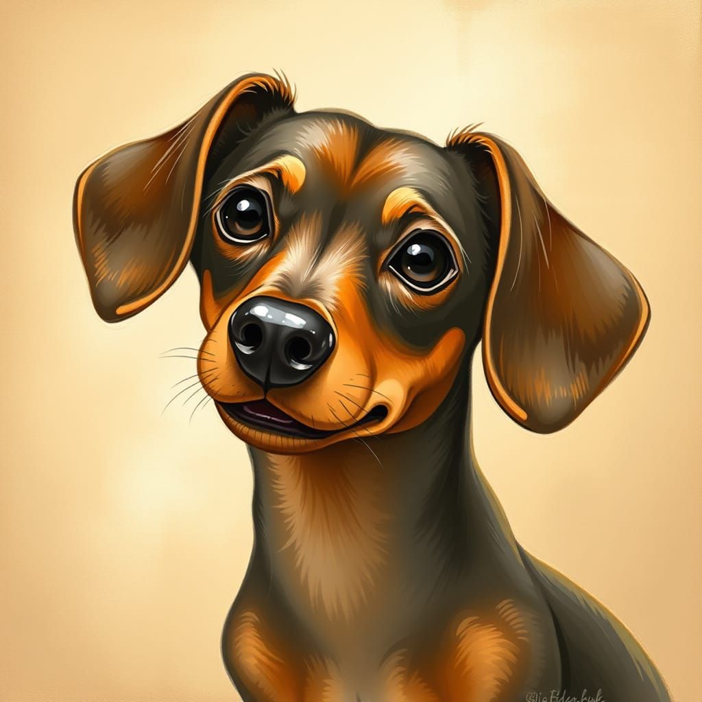 Whimsical Dachshund Portrait in Earthy Tones