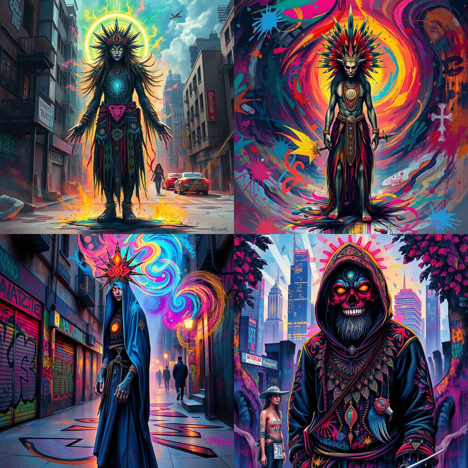 Urban Shamanist in Colorful Graffiti Art Style
