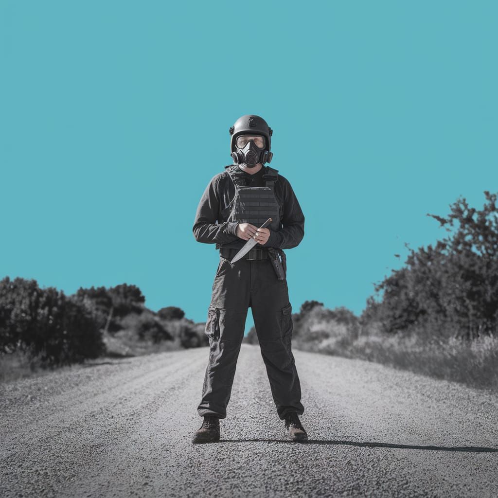 Survivor in Tactical Gear Stands Ready in a Bright, Post-Apo...