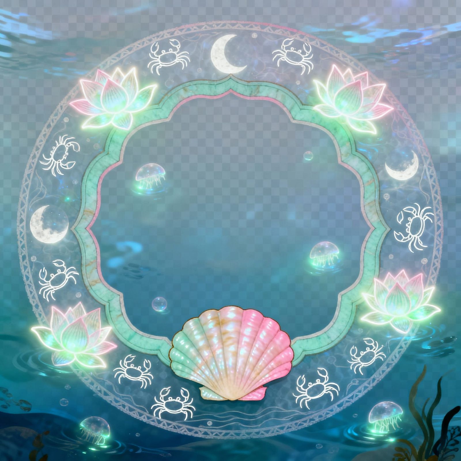 Pattachitra Shell Motif Frame in Ethereal Seafoam Green and ...